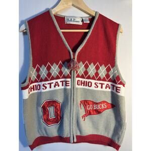 Ohio State Buckeyes Vintage Knit Sweater Vest Zip Front Argyle XL